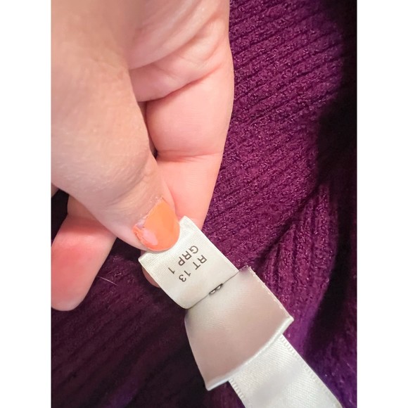 St John Collection Wool Blend Cropped Purple Turtleneck Ribbed Sweater Size L - Picture 7 of 7